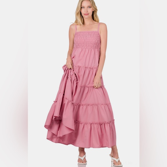 Zenana Woven Crinkle Smocked Waist Maxi Skirt W Pockets